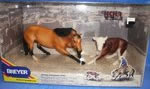 Breyer #3297 Cutting Horse and Cow Set Buckskin QH Hereford Cutting Calf 
