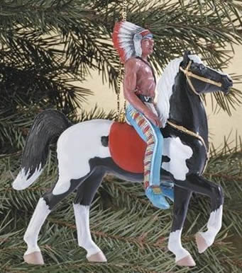 Breyer #700617 Retro Western Horse Ornament Indian On Black Pinto Fury Prancer Christmas Holiday Horse Ornament 2007