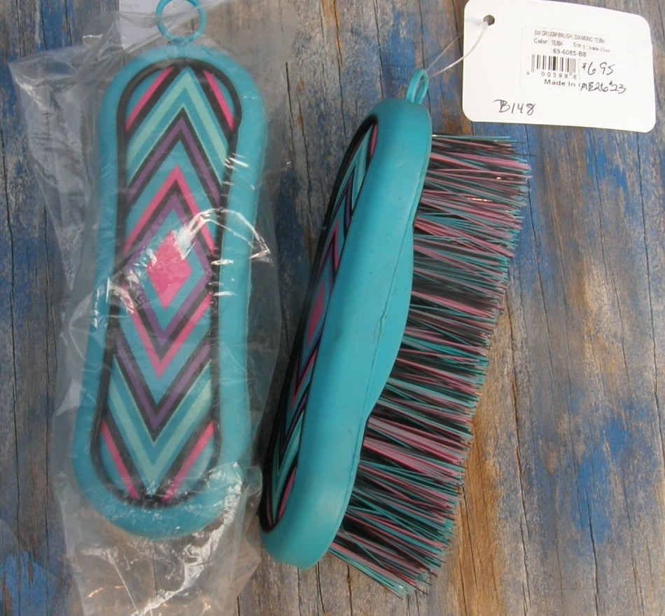 Weaver Small Face Brush Horse Childs Grooming Brush Teal/Black Diamond Print