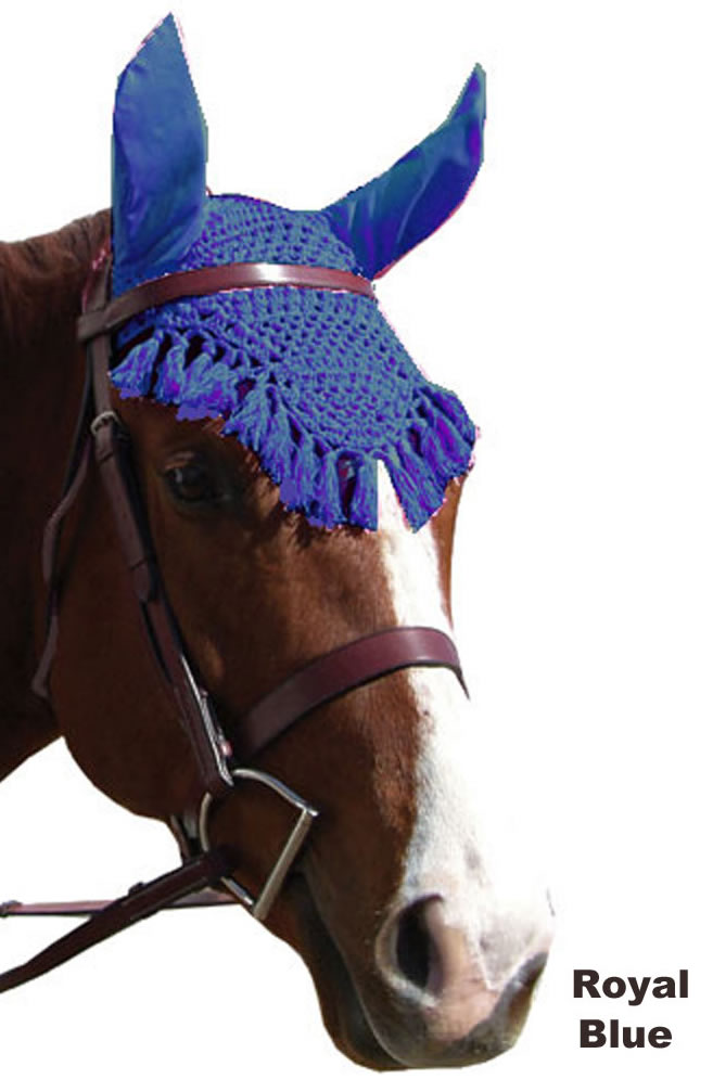 Fancy Solid Crochet Ear Net Crochet Ear Bonnet Fly Veil with Fringe Earnet L Pony/Cob/S Horse Pink Purple Royal Blue White Hunter Green Black Brown Red Lt Blue