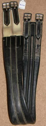 44" Shaped Leather English Girth Elastic Ends Leather Overlay Contour English Girth Black/Brown