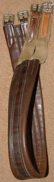 47" Shaped Leather English Girth Elastic Ends Brown
