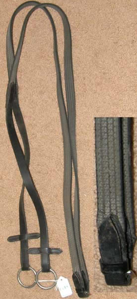 English Reins Rubber Reins Rubber Grip Event Reins with Ring Ends Martingale Stops Black 3/4&rdquo; x 55&rdquo;