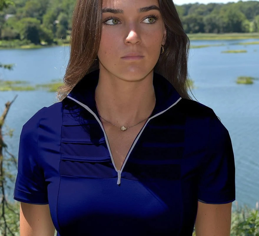 Equisite Elements Elaine Riding Shirt Short Sleeve English Show Shirt Ratcatcher Midnight Blue/Ladies M