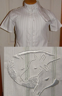 On Course Short Sleeve Show Shirt English Riding Shirt Ladies M White/Hunter Green Stripe