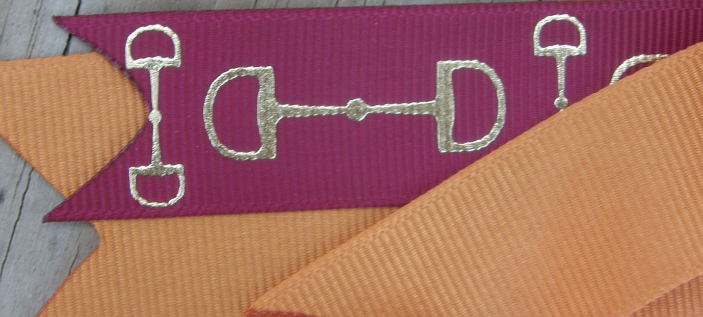 Bridle Path Bows Horse Show Bows Childrens Hair Ribbons Hair Bows Showbows Pumpkin Orange/Maroon Snaffle Bit Pattern