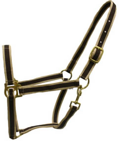 1” Nylon Halter Horse Nylon Halter with Throat Snap Tan Brown Striped