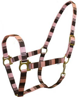 1” Nylon Halter Horse Nylon Halter with Throat Snap Pink Brown Plaid