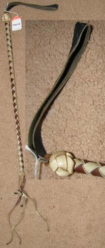 Plaited Leather Western Quirt Vintage? Braided Leather Crop Riding Whip Brown/White