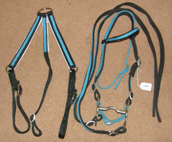 Cowboy Tuff Pony or Mini Horse Black/Teal Nylon Western Bridle Reins Curb Bit & Breastcollar Breast Collar Set