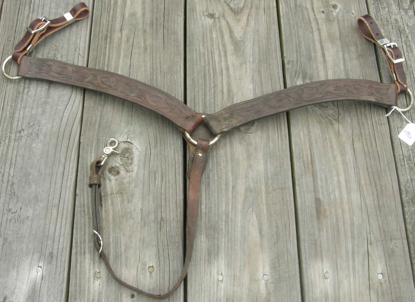 Vintage Shaped Leather Western Breastcollar Tooled Shaped Breastcollar Center Ring Roper Breast Collar