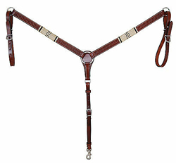 Oxbow Basketweave Tooled Western Breastcollar Braided Rawhide Trim Center Ring Western Breast Collar California Braid Chocolate/Dark Chestnut S Horse