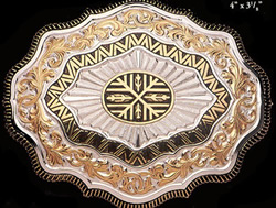 Crumrine Belt Buckle Engraved Silver Gold Western Belt Buckle Heavy Silver Plate on Jewelers Bronze Western Dress Buckle Show Buckle