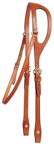 Tory Leather Shaped Ear Western Headstall Doubled & Stitched Lt Oil One Ear Headstall Horse