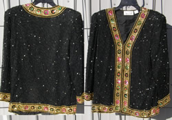 Lawrence Kazar Beaded Silk Show Driving Jacket Beaded Jacket Black/Gold Ladies S