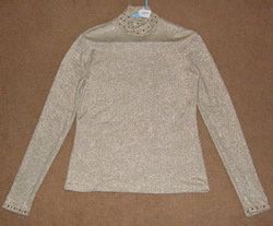 Silver Mesa Western Show Shirt Slinky Top Metallic Sand Tan with Rhinestones Ladies S