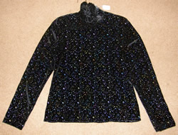 Western Show Shirt Slinky Top with Zipper Black Velvet Pattern Ladies M