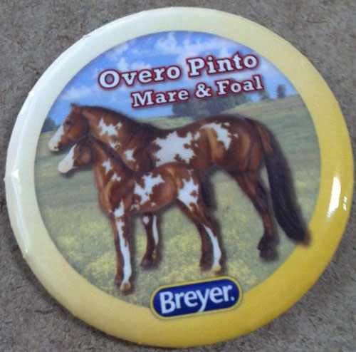 #1446 Overo Pinto Mare & Foal Bay Paint Horse Breyer Button Pin