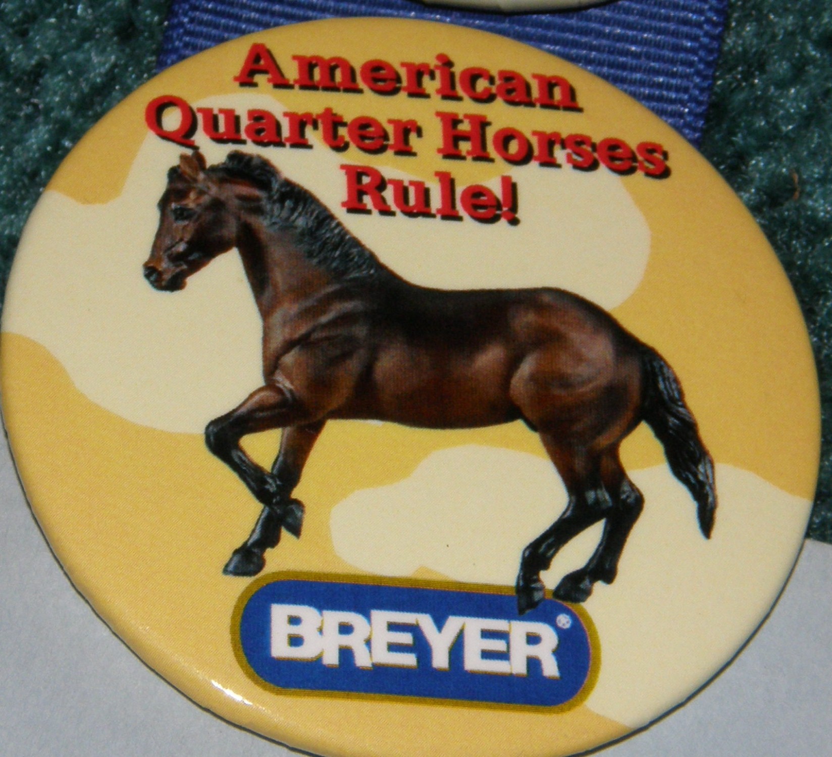 Yellow/Blue Lot of 2 Breyer Horses Pins/Buttons “I’m A Breyer Fan” 