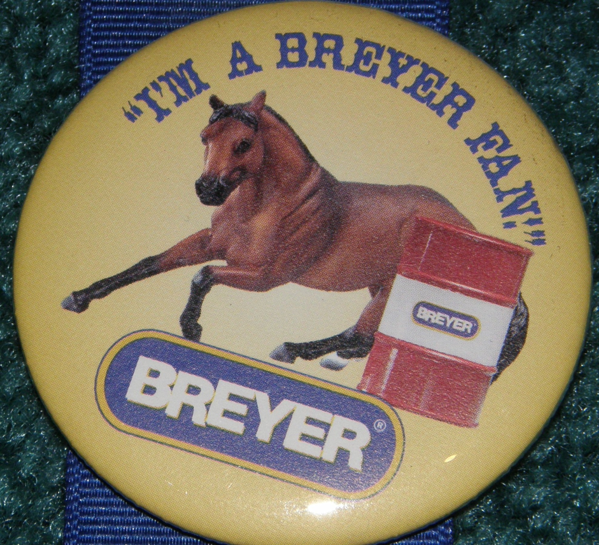 Lot of 2 Breyer Horses Pins/Buttons “I’m A Breyer Fan” Yellow/Blue 