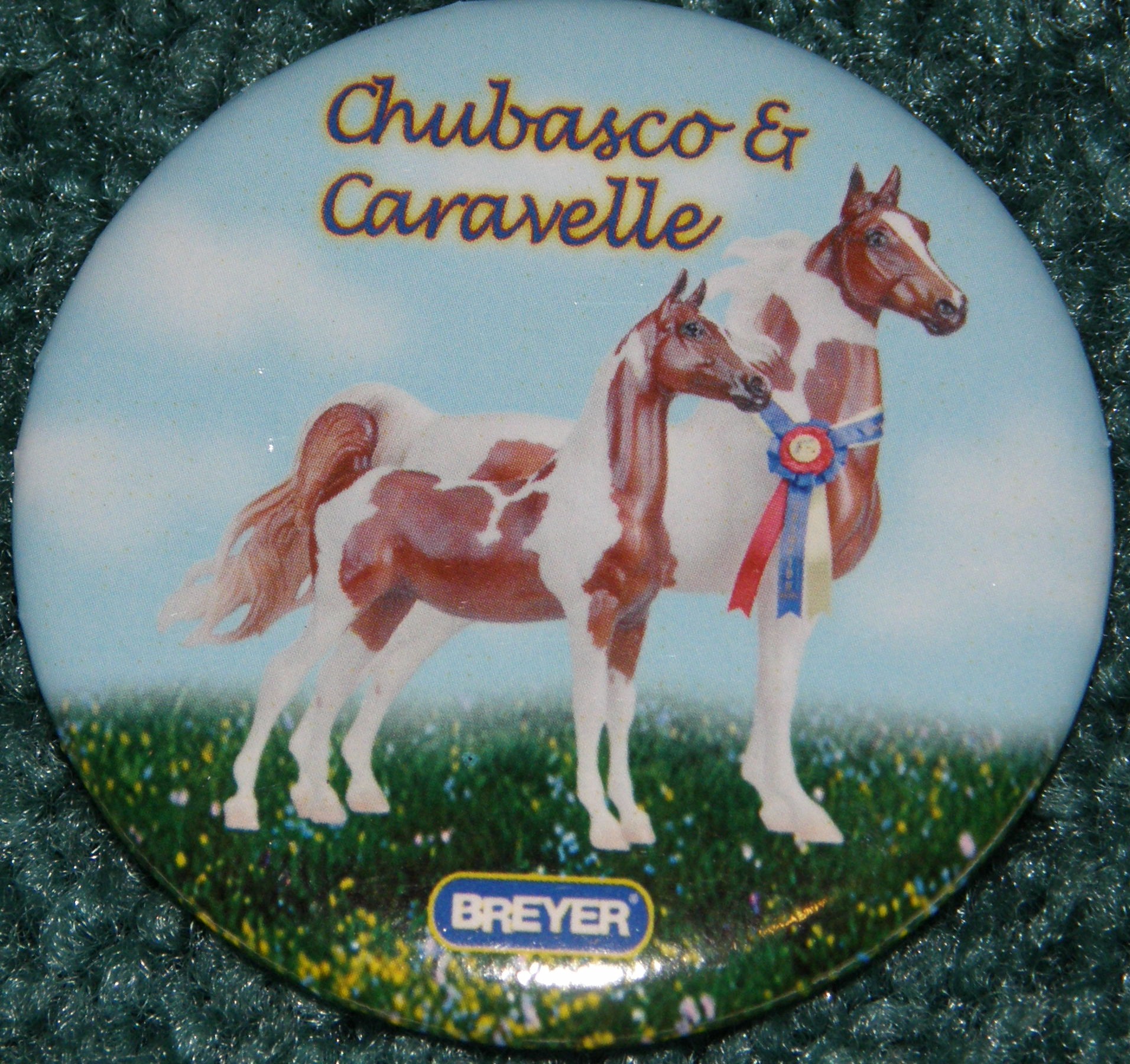 #1268 Chubasco & Caravelle Pinto American Saddlebred Breyer Horse Button Pin