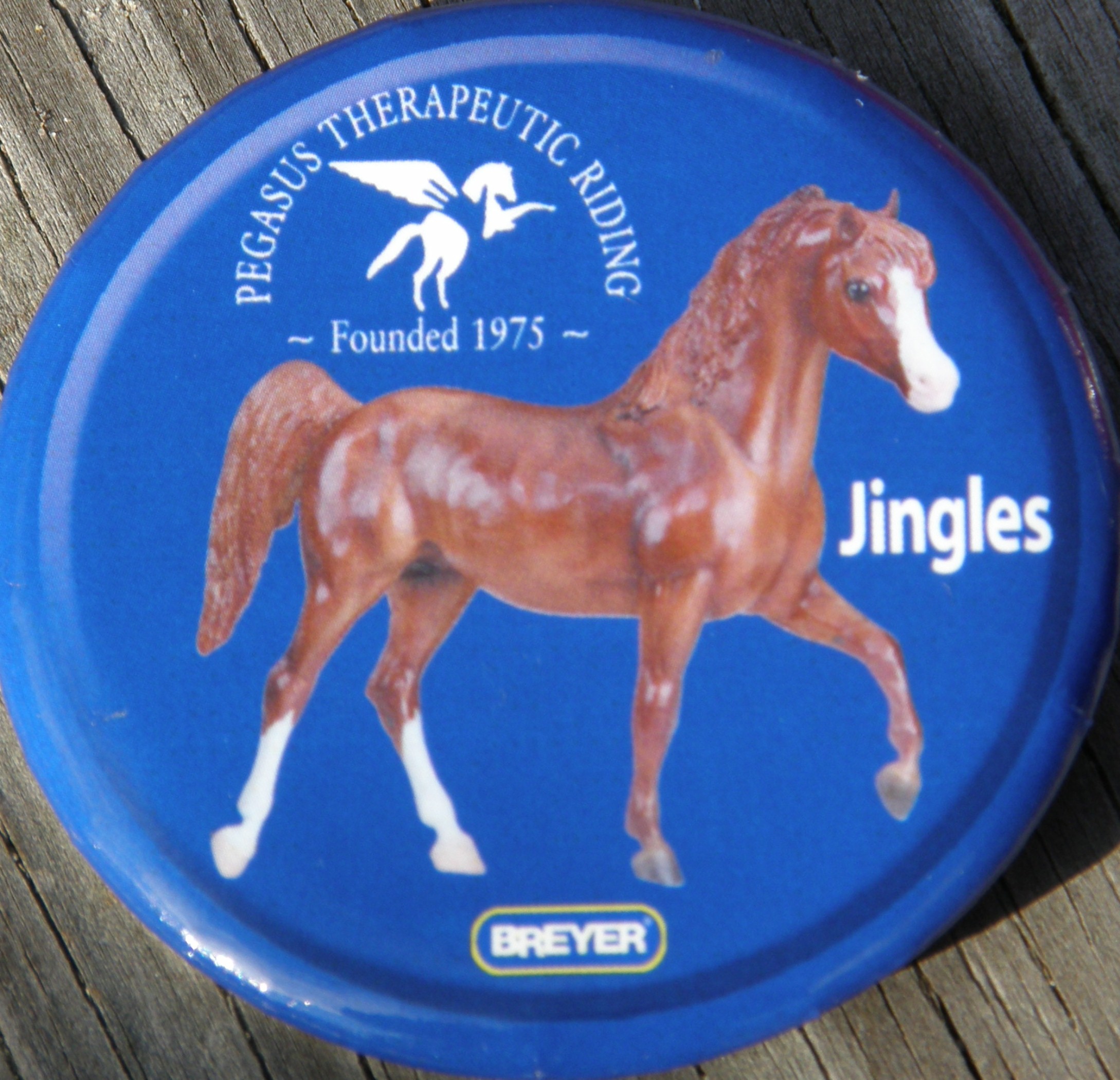 #1281 Jingles Pegasus Therapeutic Riding Horse Breyer Button Pin