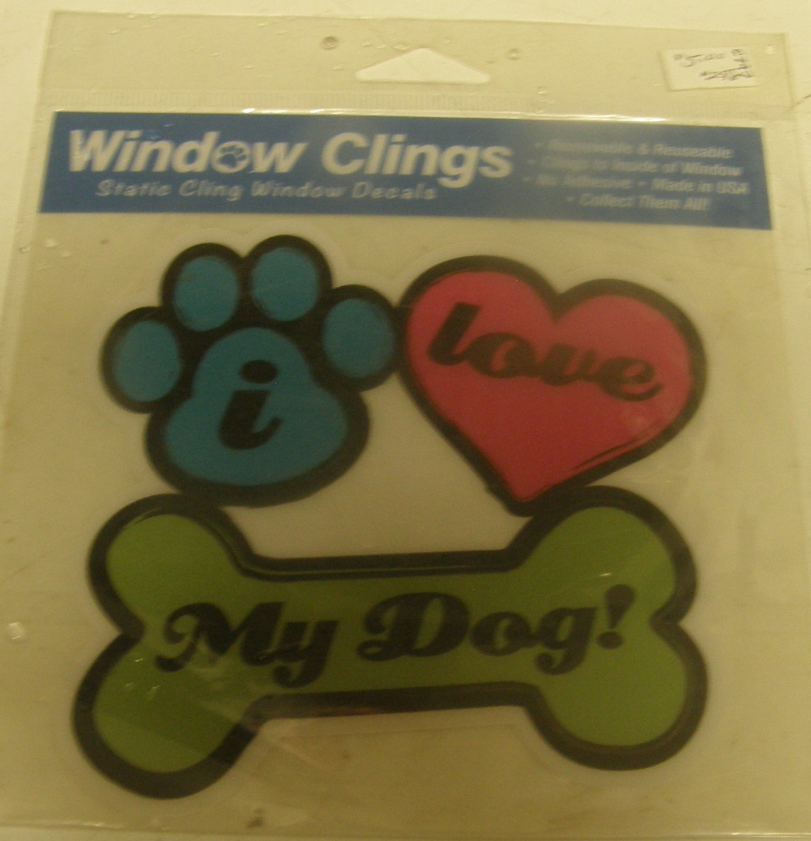 Static Cling Window Decal I Love My Dog Window Cling