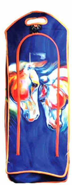 Art Of Riding Neoprene Halter Bag Bridle Bag Gear Bag Blue/Orange Twin Horses