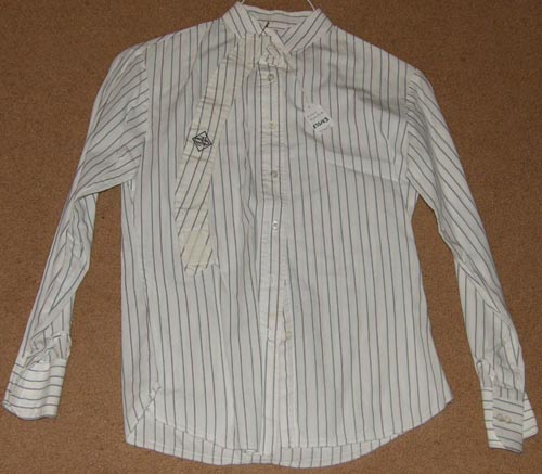 Millers Hyde Park Long Sleeve English Show Shirt Ratcatcher Riding Shirt Childs 12 White w/Green/Purple Stripe
