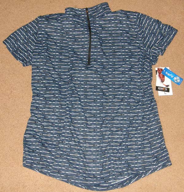 Kerrits Cooltek Ice Fil Riding Shirt Short Sleeve English Show Shirt Ratcatcher Ladies L Navy Links Snaffle Bit Print