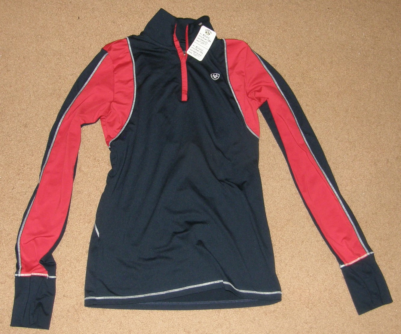 Ariat TEK Cold Series Long Sleeve Shirt L/S Pullover Riding Shirt English Shirt Navy Blue/Red Ladies XS