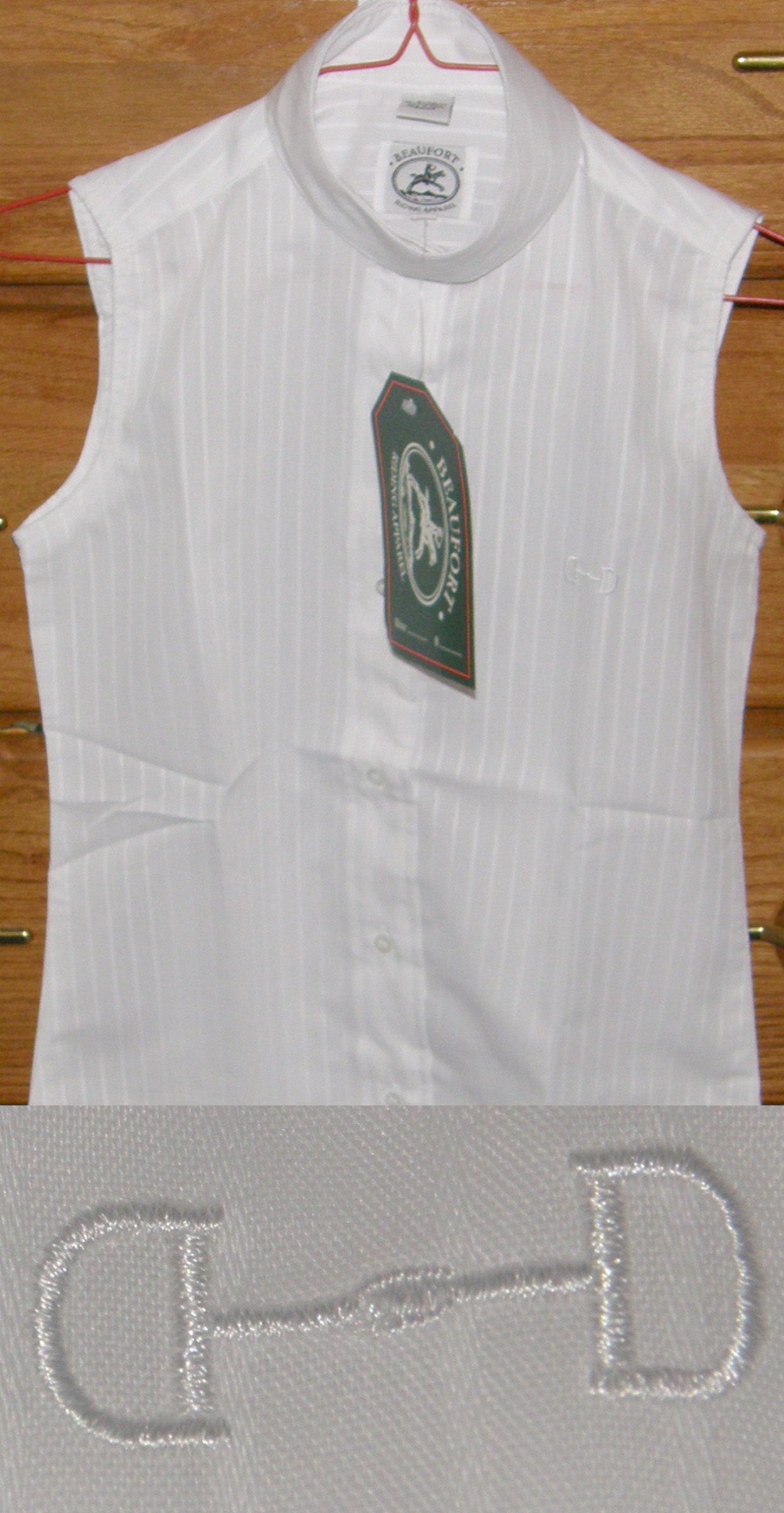 Beaufort Sleeveless Show Shirt English Riding Shirt Ladies 8/30 10/32 14/36 16/38 White Tone on Tone