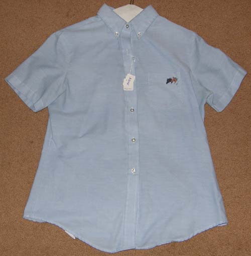 Dee Cee Oxford Shirt Short Sleeve English Riding Shirt Hand Painted Horse Heads Ladies 13/14 Lt Blue