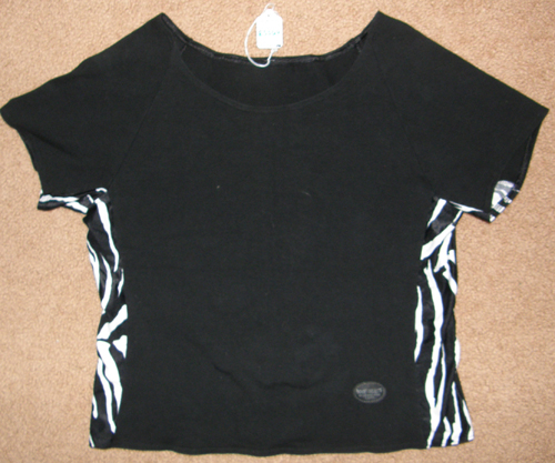 Devon Aire Hoof Beats Short Sleeve Stretch Schooling Top English Riding Shirt Stretch Tee Ladies L 12/14 Black/Zebra Stripe