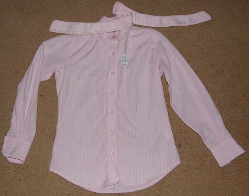 The Wellington Collection L/S English Show Shirt English Riding Shirt Pearl Lined Collar Pink Stripe Childs 8