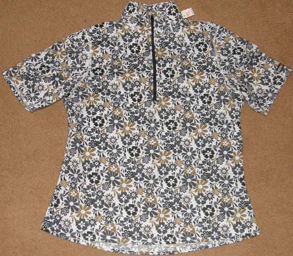 Kerrits Ice Fil Short Sleeve Zip Shirt SS English Riding Shirt Top Grey/Black/Tan Floral Print Ladies L