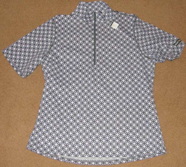 Kerrits Ice Fil Short Sleeve Zip Shirt SS English Riding Shirt Top Charocal/Lavender Dot Print Ladies L