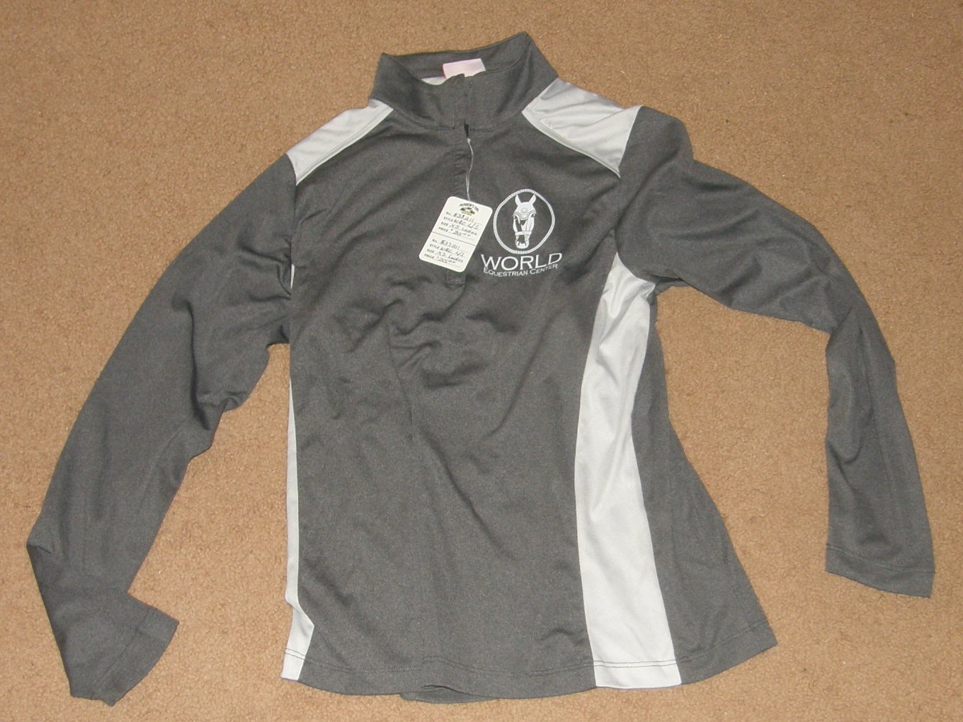 World Equestrian Center Quarter Zip Front Long Sleeve Shirt WEC L/S English Riding Shirt Ladies XS Grey/Lt Grey