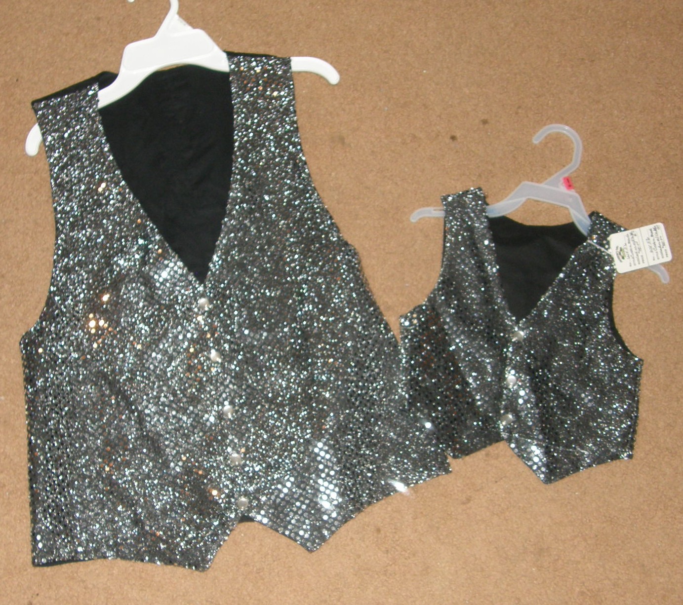 Western Mommy & Me Leadline Show Vest Set Western Lead Line Vest Set Matching Western Show Vests Black & Silver Glitter Childs 6? Ladies 10?