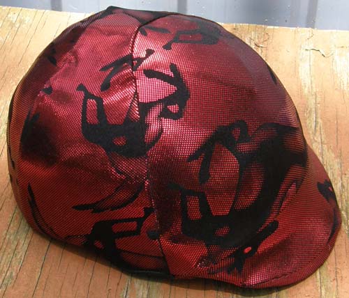 Sleazy Sleepwear Lycra English Helmet Cover Red Glitter Horse Gold Glitter Horse Foil Print