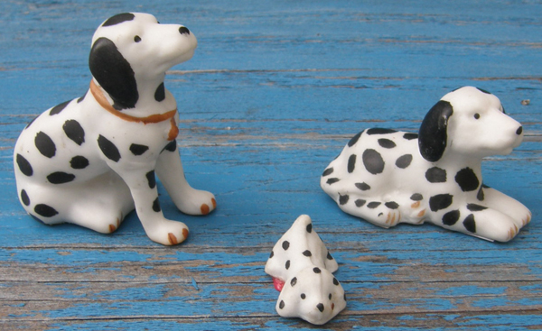 Vintage Japan Mini Bone China Black & White Dalmatian Family Puppy Dog Figurines Miniature Dalmatian Dogs