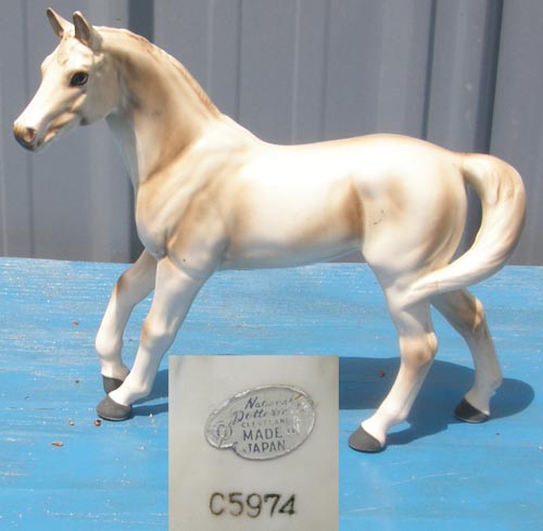Vintage National Potteries Japan China White Grey Horse Figurine