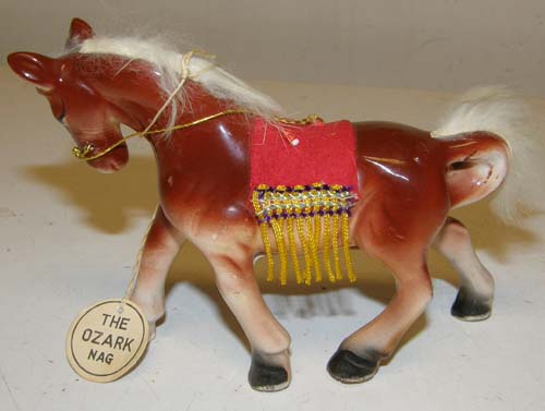Vintage Lugenes Japan China Indian Horse Figurine with Real Fur Mane & Tail