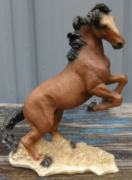Vintage Castagna Mustang Rearing Horse Figurine on Base Resin Porcelain China Dark Bay Horse Figurine