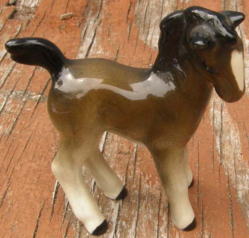 Vintage China Horse Beswick Head Tucked Head Turned Foal Brownish Dark Grey Porcelain Horse Figurine