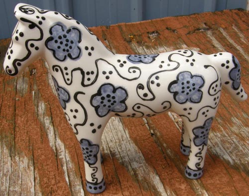 Standing China Horse Figurine Blue/White Russian Horse Statue