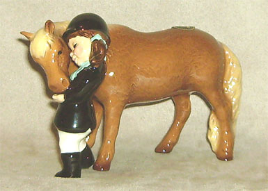 Vintage Hagen Renaker #3170 Girl And Pony Brunette Girl English Rider & Palomino Pony Club HR Specialty Mini China Horse Ceramic Horse Figurine