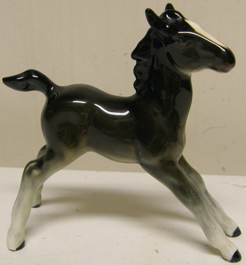 Vintage China Horse Beswick Stretched Foal Black Porcelain Horse Figurine