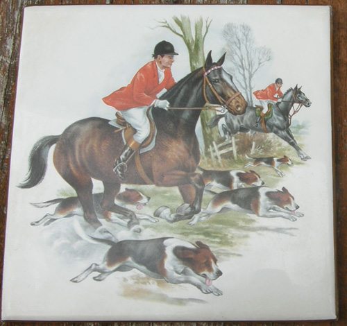 Vintage Fox Hunting Horse Decorative Tile English Horse & Hound Ceramic Tile Trivit Wall Hanging Decor