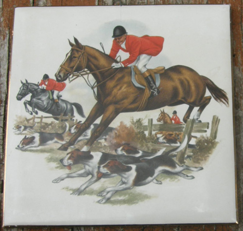 Vintage Fox Hunting Horse Decorative Tile English Horse & Hound Ceramic Tile Trivit Wall Hanging Decor